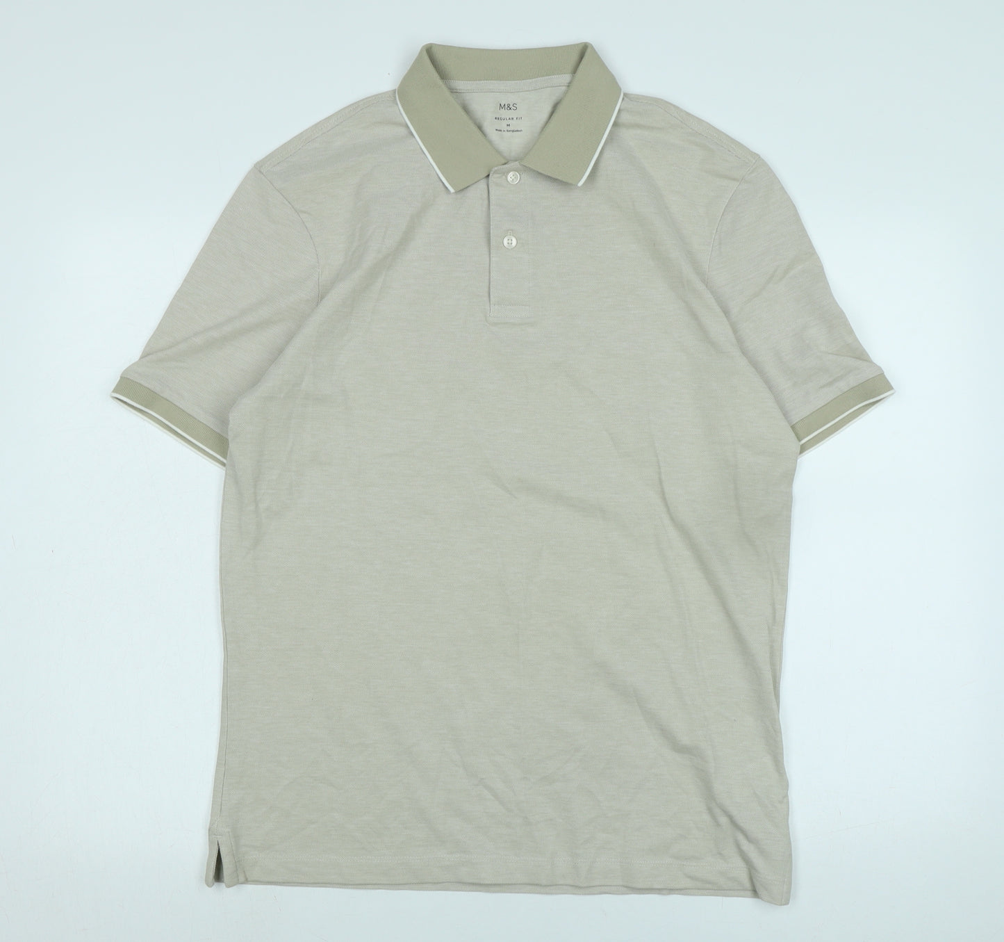 Marks and Spencer Mens Beige Cotton Polo Size M Collared - 27