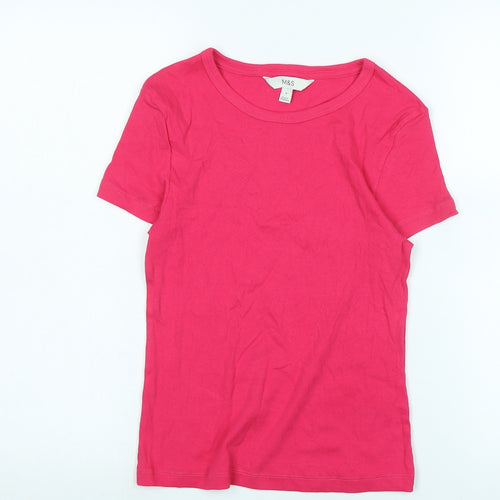 Marks and Spencer Womens Pink Cotton Basic T-Shirt Size 8 Scoop Neck