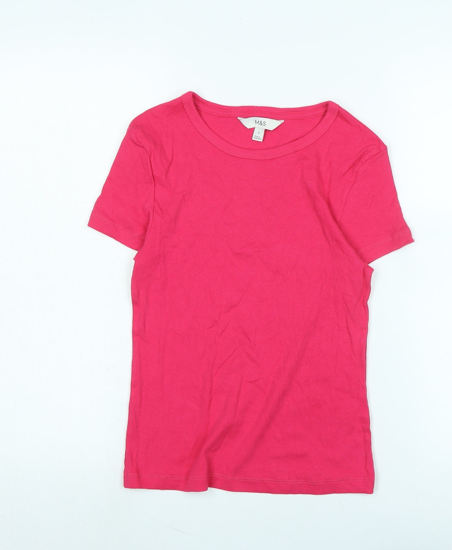 Marks and Spencer Womens Pink Cotton Basic T-Shirt Size 8 Scoop Neck