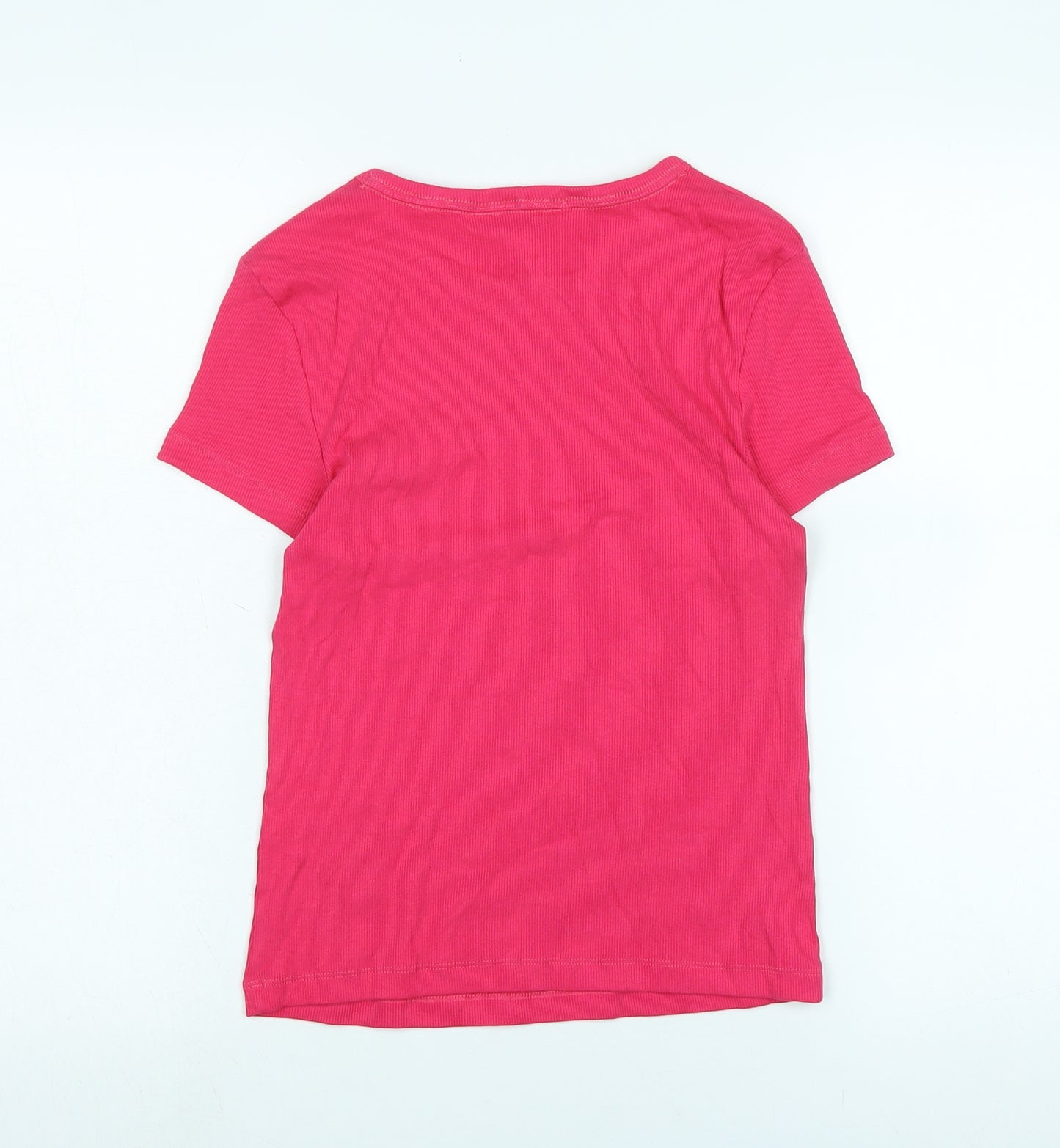 Marks and Spencer Womens Pink Cotton Basic T-Shirt Size 8 Scoop Neck