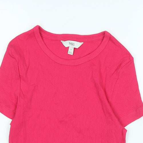 Marks and Spencer Womens Pink Cotton Basic T-Shirt Size 8 Scoop Neck