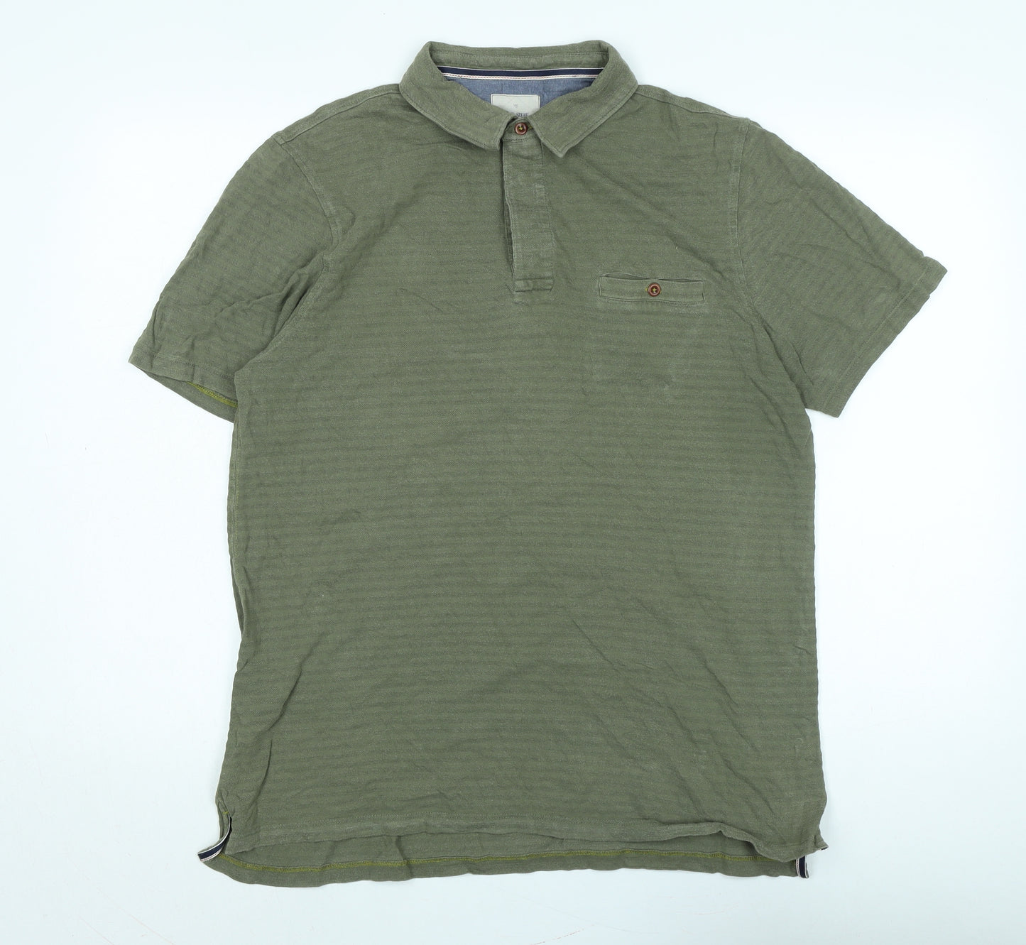 White Stuff Mens Green Cotton Polo Size M Collared Button