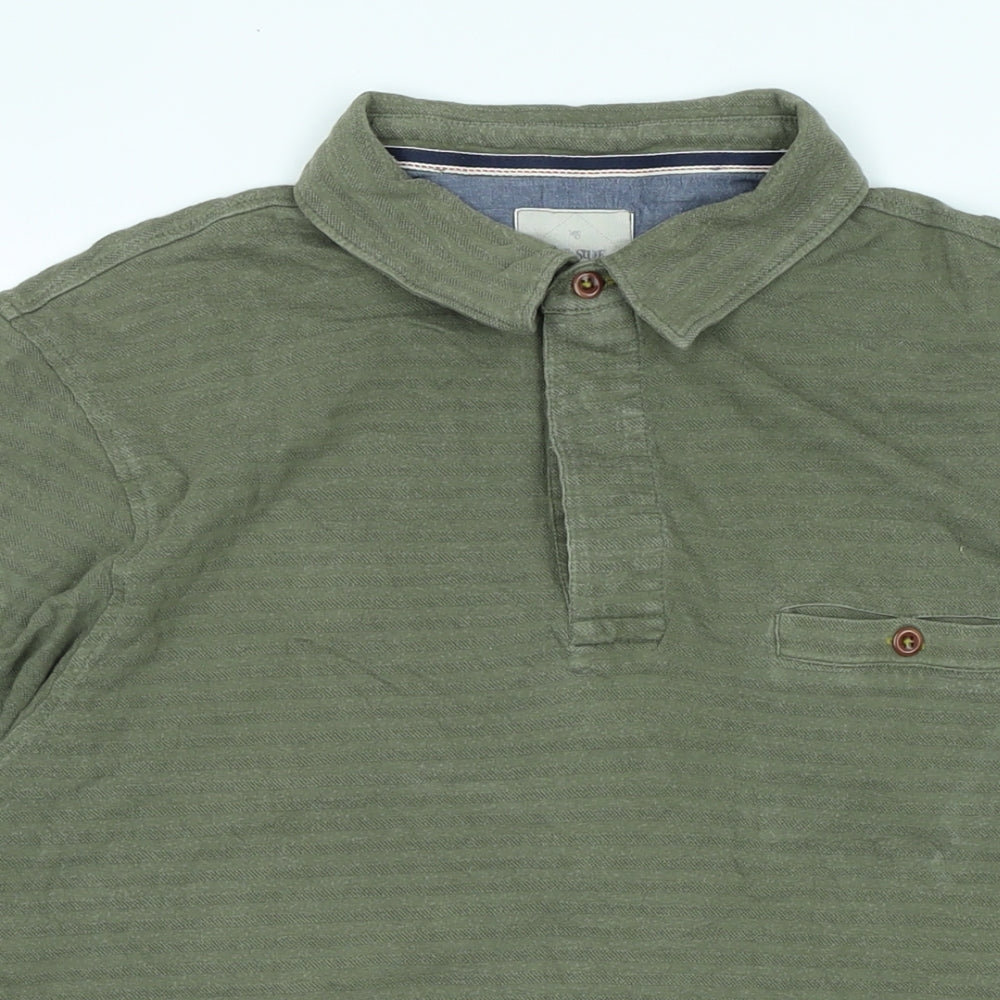 White Stuff Mens Green Cotton Polo Size M Collared Button