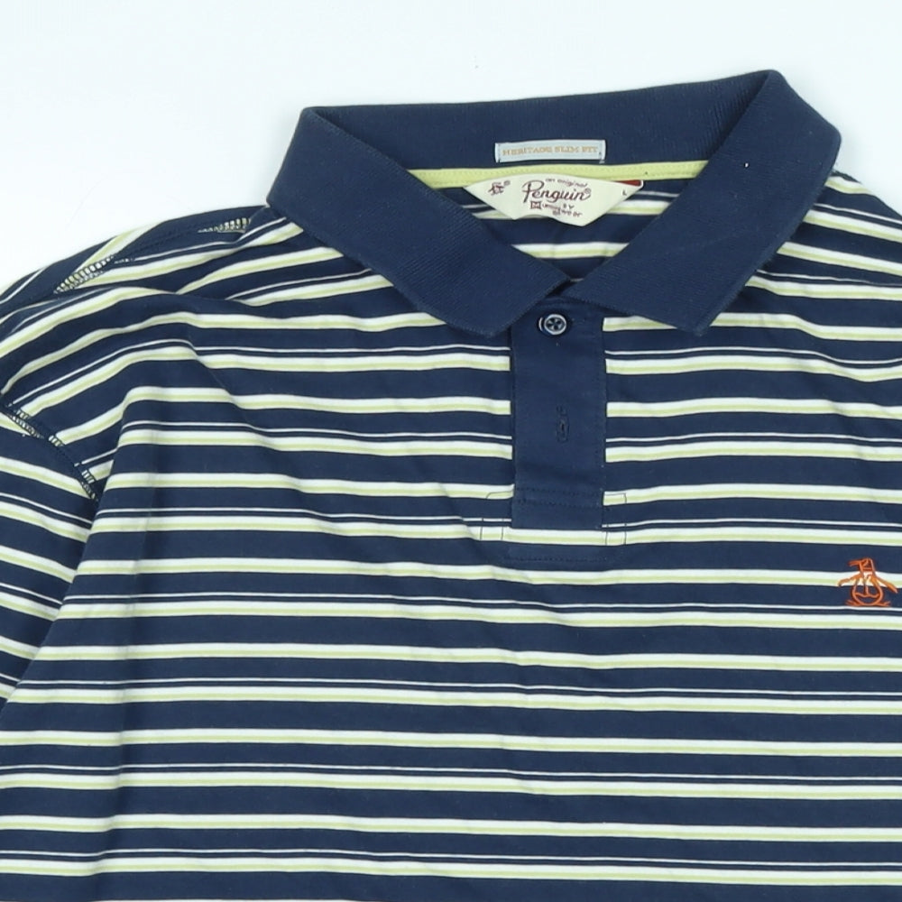 Penguin Mens Blue Cotton Polo Size L Collared