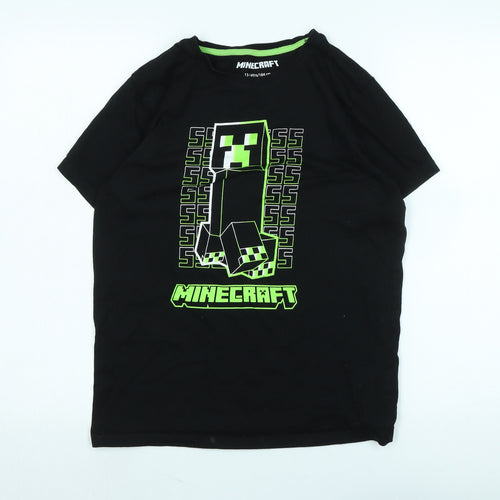 Minecraft Boys Black Cotton Basic T-Shirt Size 12-13 Years Crew Neck