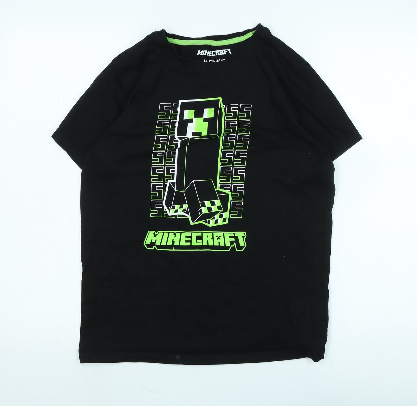 Minecraft Boys Black Cotton Basic T-Shirt Size 12-13 Years Crew Neck