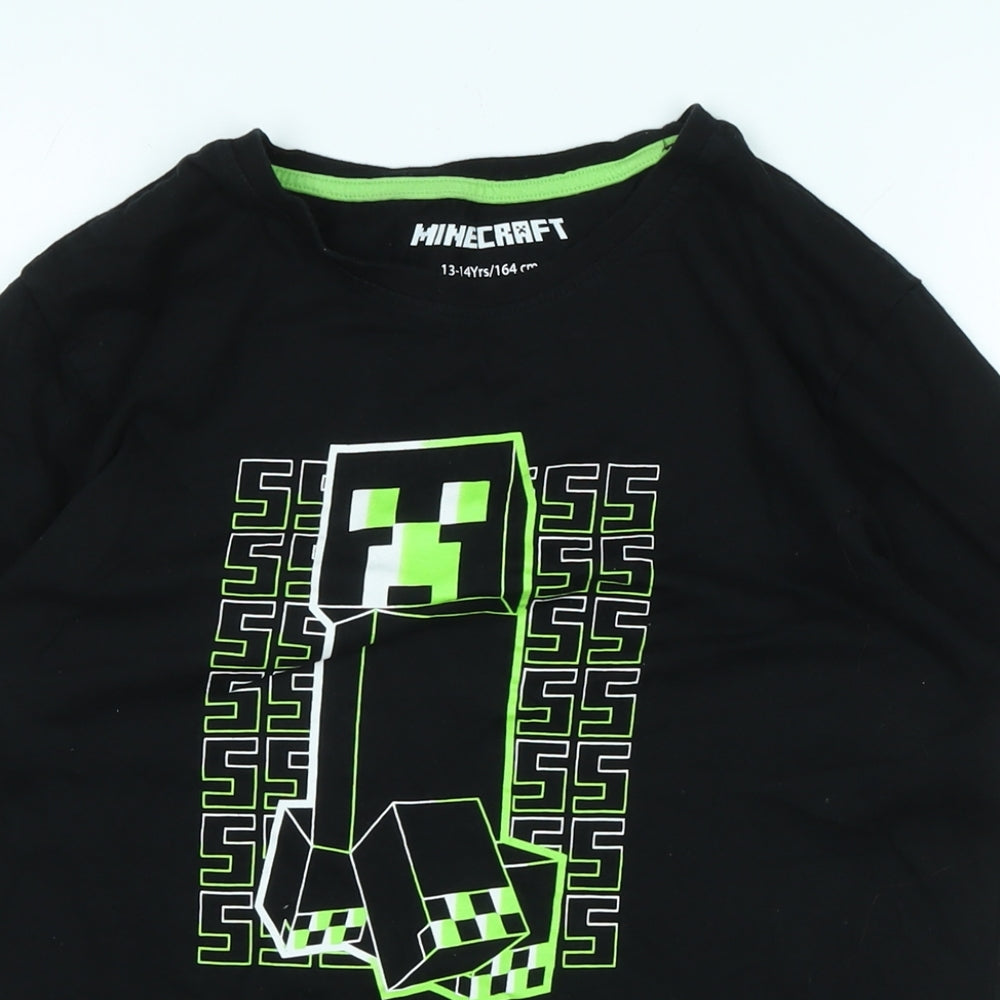 Minecraft Boys Black Cotton Basic T-Shirt Size 12-13 Years Crew Neck