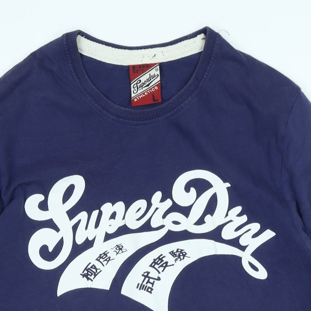 Superdry Mens Blue Cotton T-Shirt Size L Crew Neck