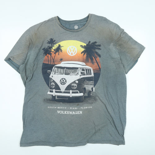 Volkswagon Mens Grey Cotton T-Shirt Size 2XL Crew Neck - Campervan