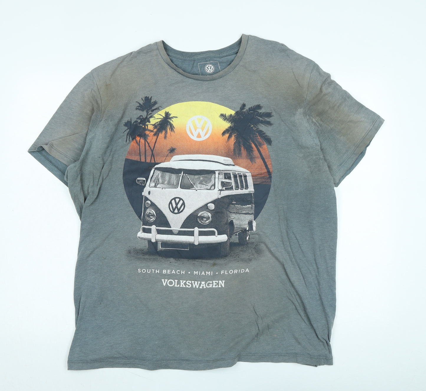 Volkswagon Mens Grey Cotton T-Shirt Size 2XL Crew Neck - Campervan