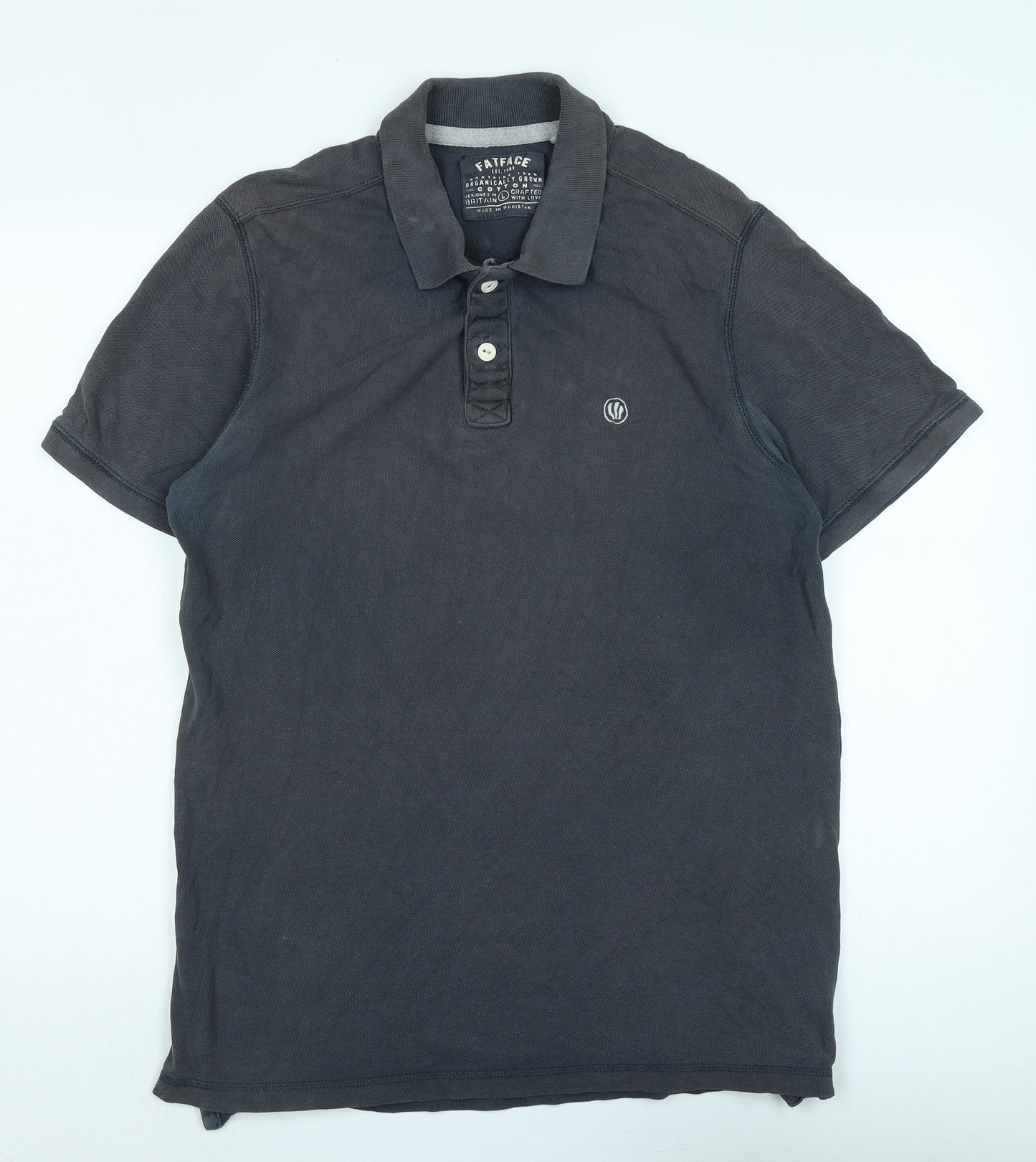 Fat Face Mens Grey Cotton Polo Size L Collared - Logo