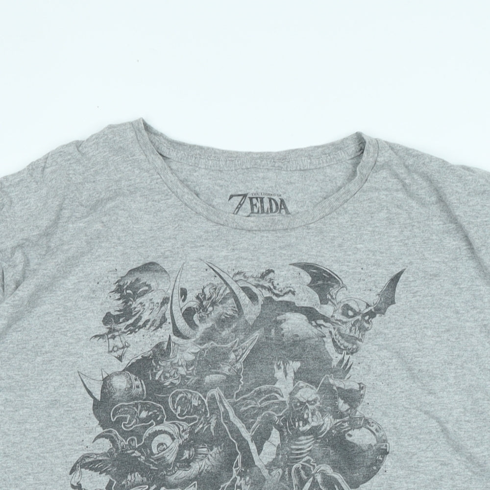 The Legend Of Zelda Mens Grey Cotton T-Shirt Size XL Collared - Logo - Zelda characters