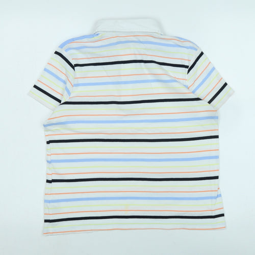 Maine Boys White Striped Cotton Basic Polo Size 14 Years Collared Button - Logo