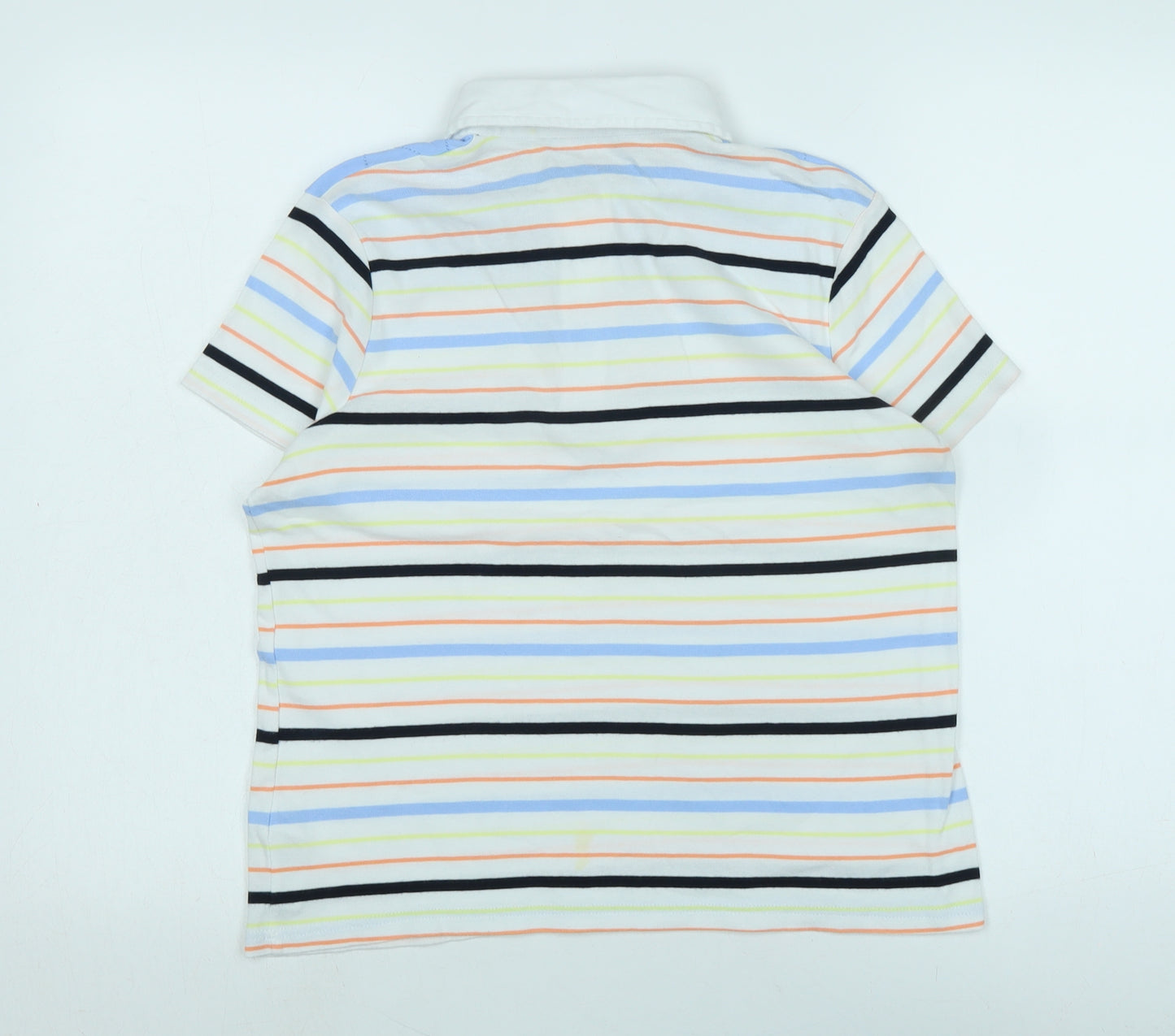 Maine Boys White Striped Cotton Basic Polo Size 14 Years Collared Button - Logo
