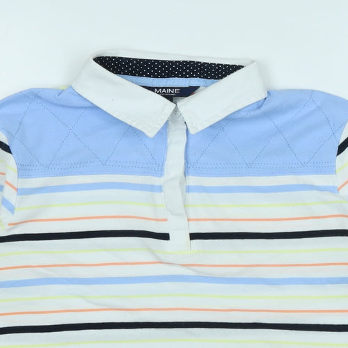 Maine Boys White Striped Cotton Basic Polo Size 14 Years Collared Button - Logo