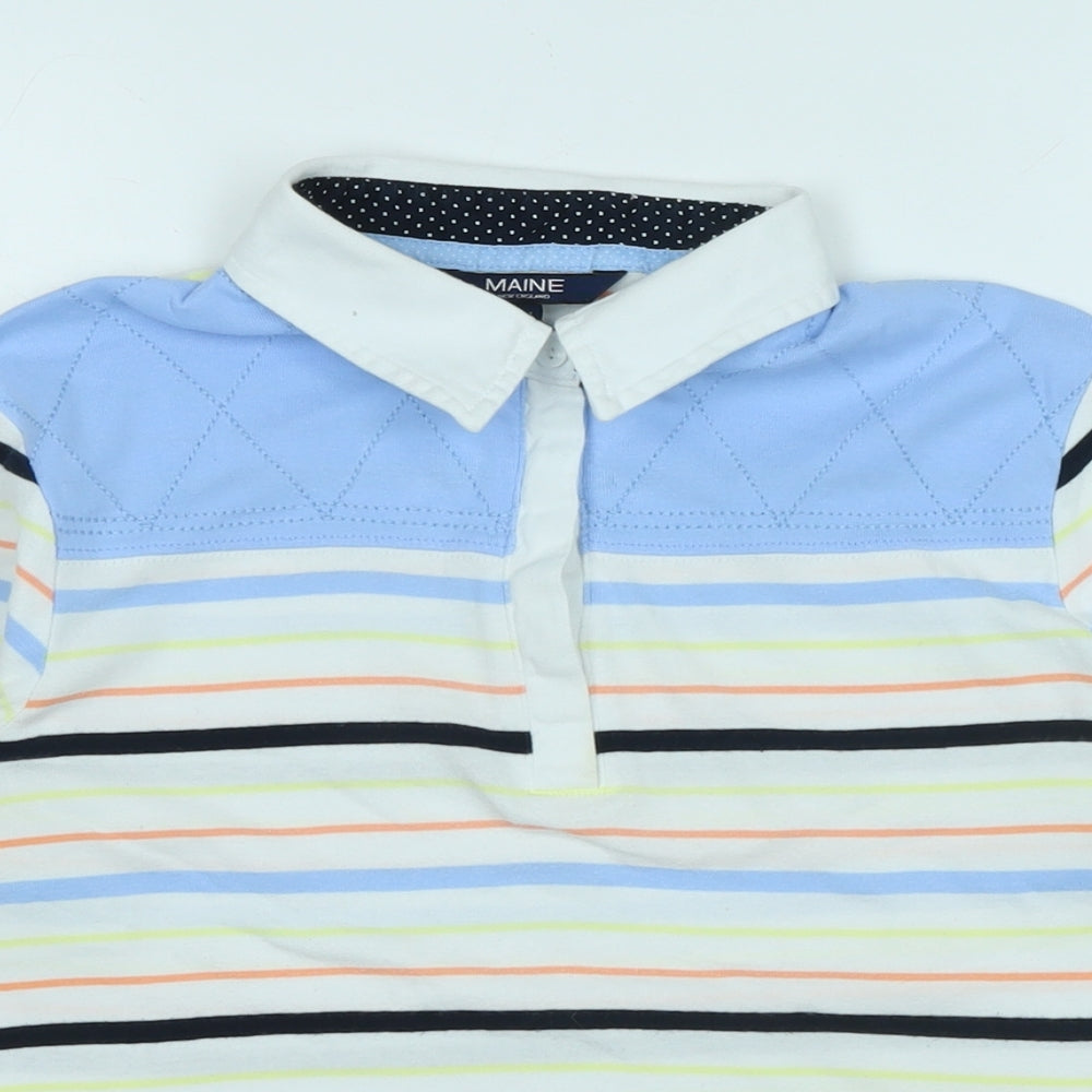Maine Boys White Striped Cotton Basic Polo Size 14 Years Collared Button - Logo