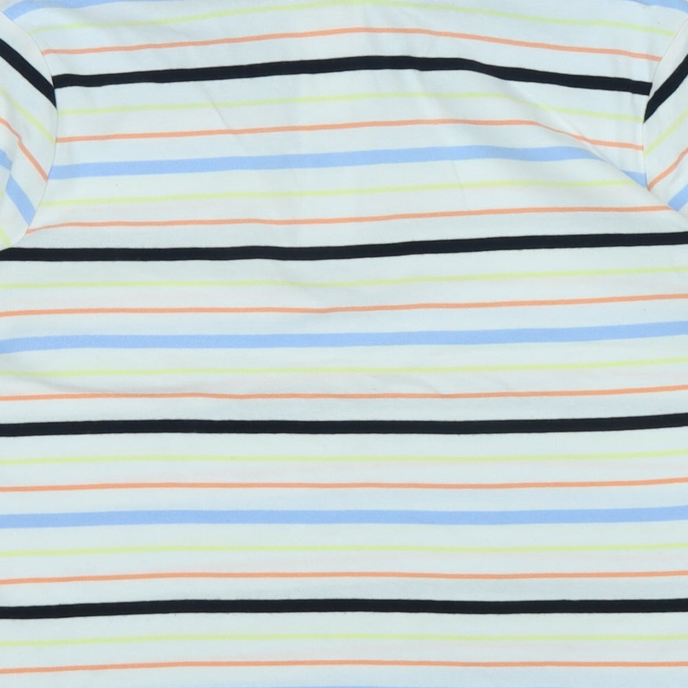 Maine Boys White Striped Cotton Basic Polo Size 14 Years Collared Button - Logo