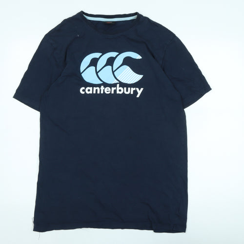 Canterbury Mens Blue Cotton T-Shirt Size L Collared - Logo - canterbury