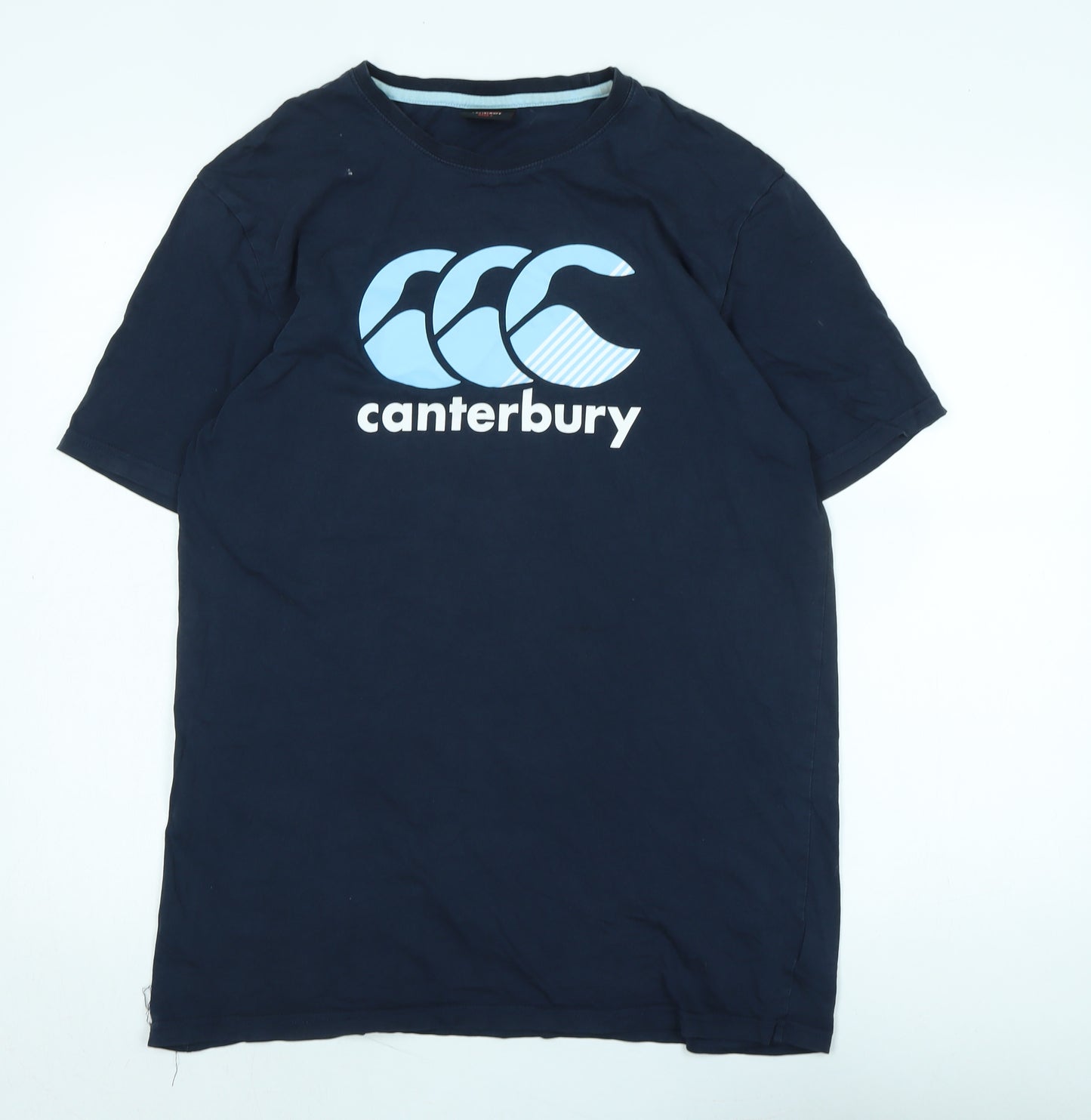 Canterbury Mens Blue Cotton T-Shirt Size L Collared - Logo - canterbury