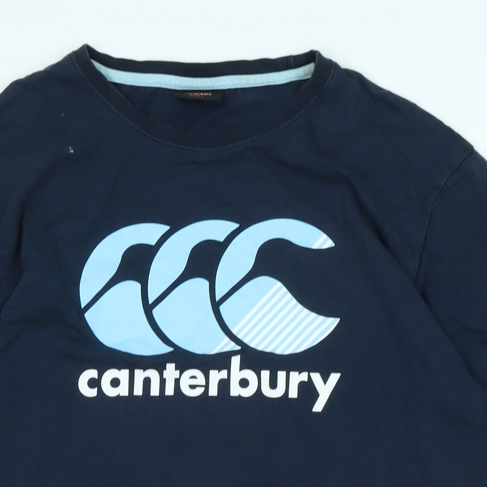 Canterbury Mens Blue Cotton T-Shirt Size L Collared - Logo - canterbury