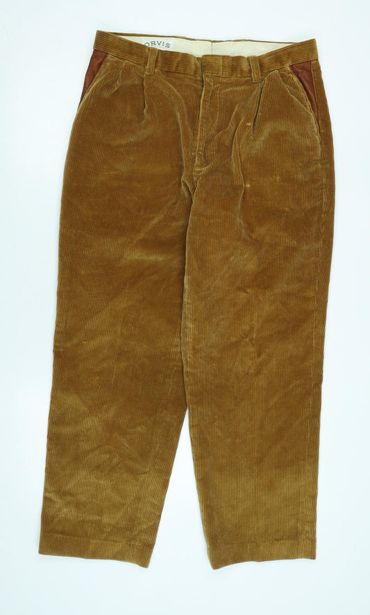 Orvis Mens Brown Cotton Trousers Size 34 in L29 in Regular Zip - Logo