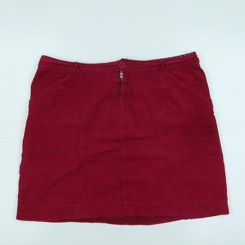 White Stuff Womens Red Cotton A-Line Skirt Size 12 Zip - Logo