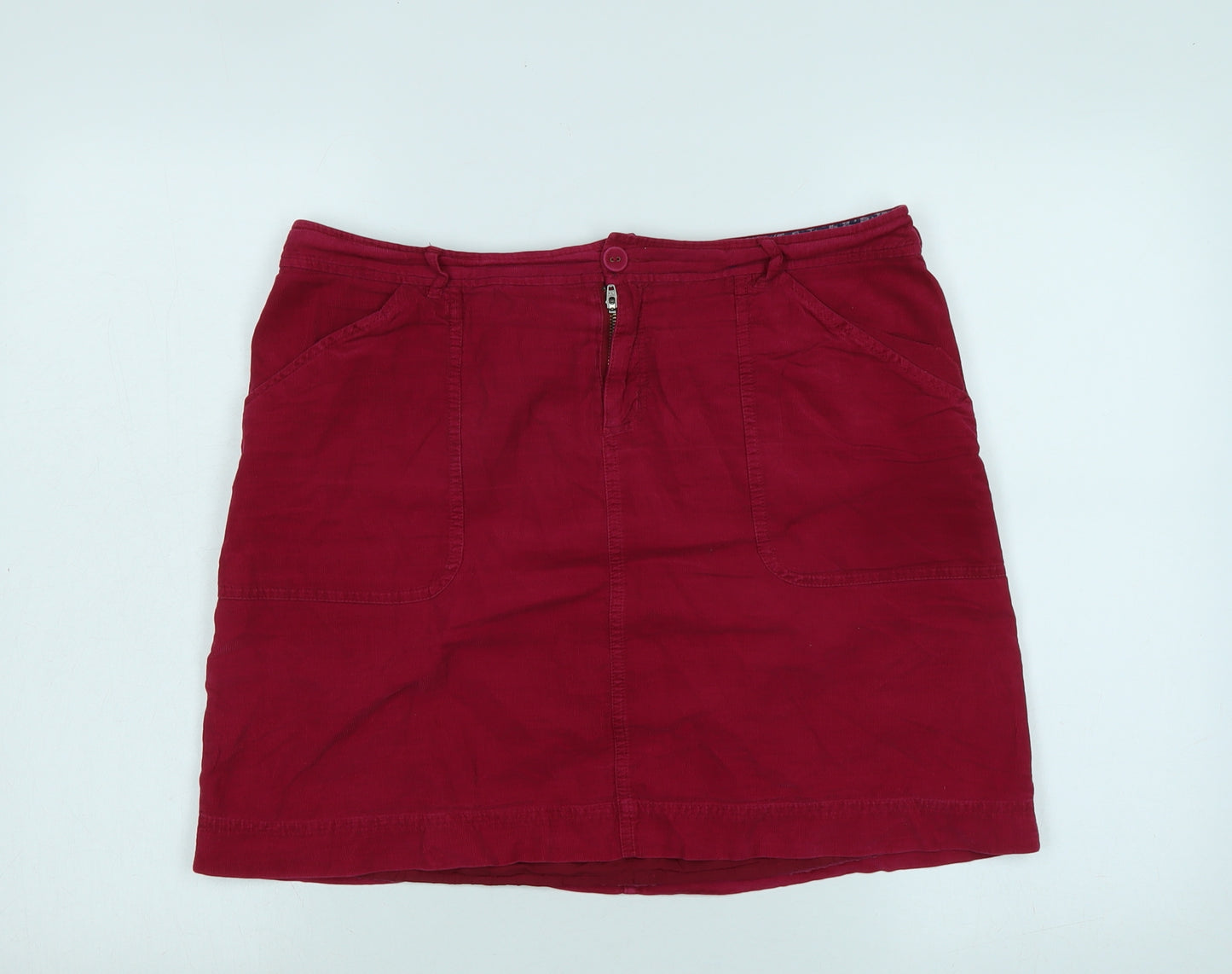 White Stuff Womens Red Cotton A-Line Skirt Size 12 Zip - Logo