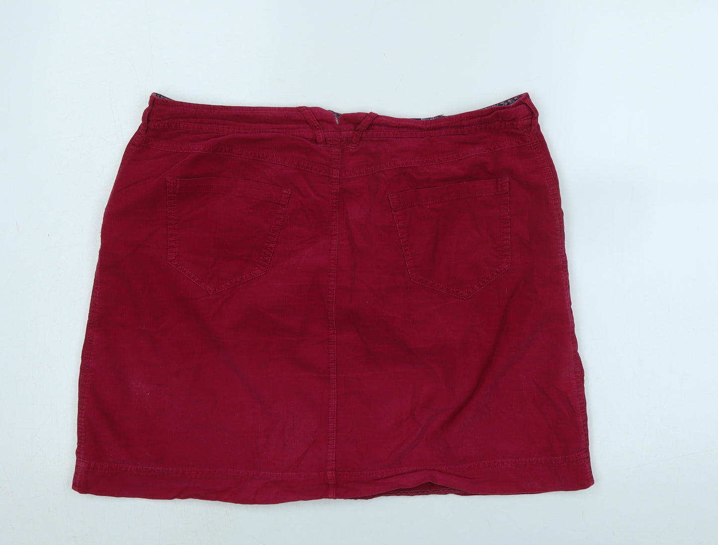 White Stuff Womens Red Cotton A-Line Skirt Size 12 Zip - Logo