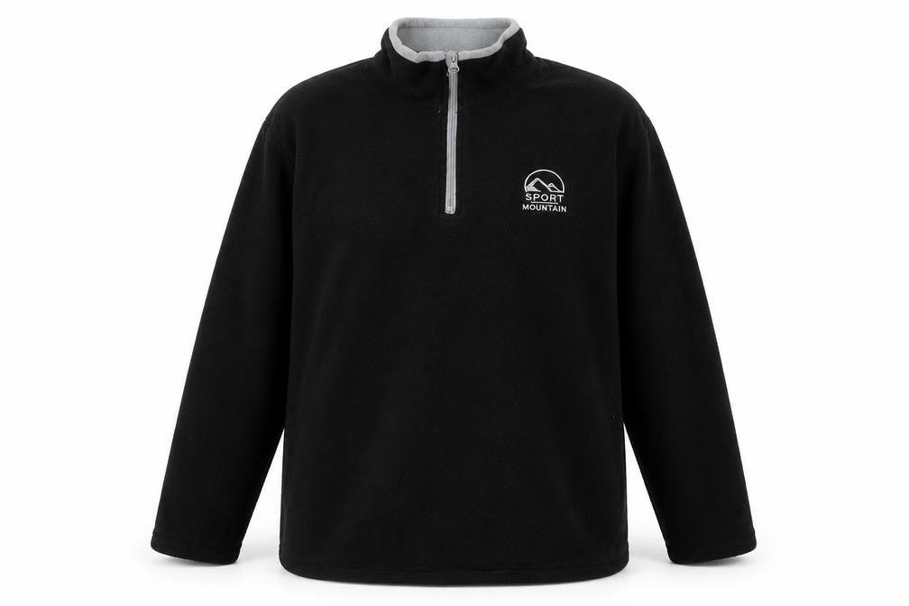 Front view of Sport mountain men’s black polyester pullover sweatshirt, size 2XL, - logo