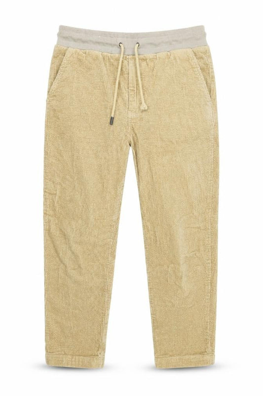 Front view of native youth boys’ beige cotton jogger trousers, size 16, years, 24-inch leg regular tie - logo