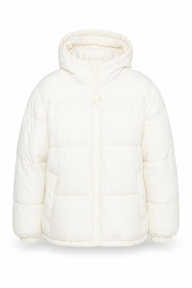 Front view of H&M women’s ivory jacket coat, size M, zip