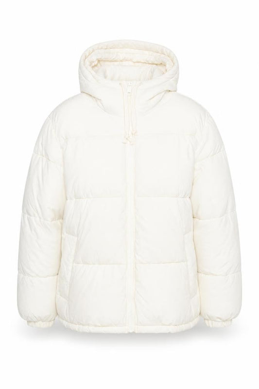 Front view of H&M women’s ivory jacket coat, size M, zip