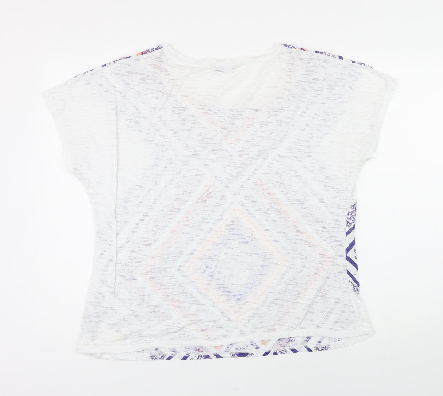 Marks and Spencer Womens White Geometric Cotton Basic T-Shirt Size 16 Scoop Neck