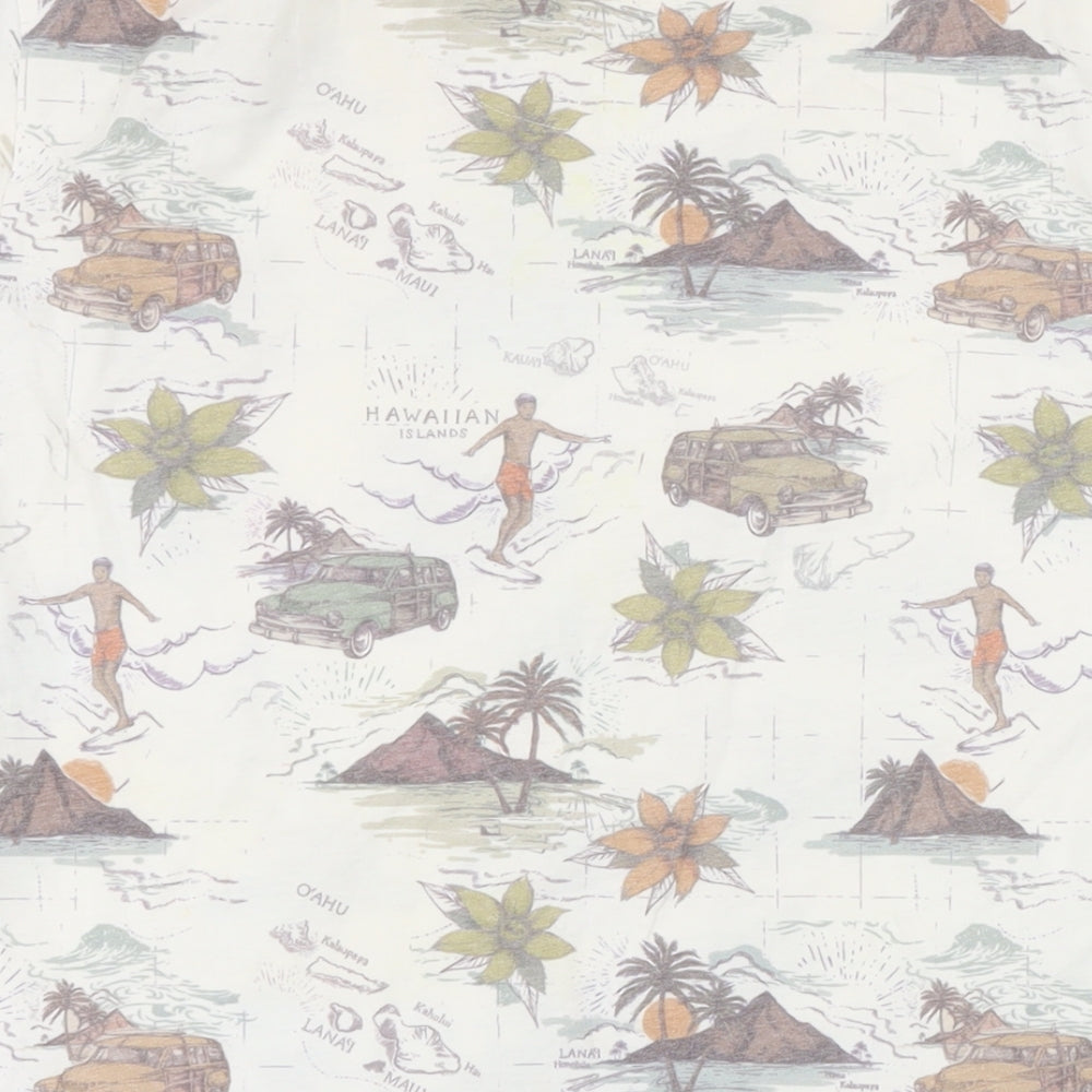 NEXT Mens Ivory Geometric Polyester T-Shirt Size XL Round Neck