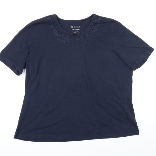 Canda Womens Blue 100% Cotton Basic T-Shirt Size L Scoop Neck