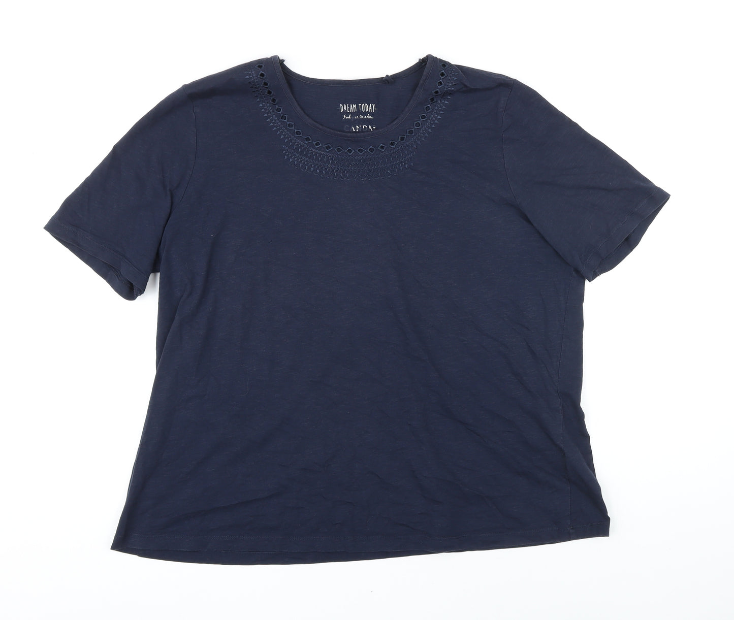 Canda Womens Blue 100% Cotton Basic T-Shirt Size L Scoop Neck