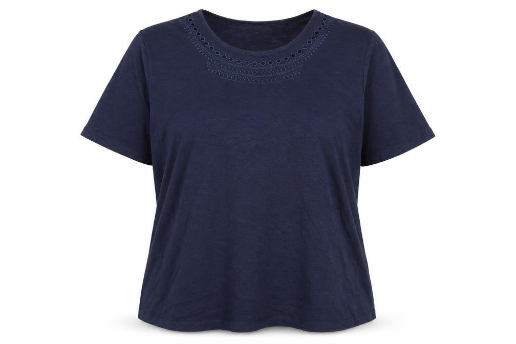 Front view of Canda women’s blue 100% cotton basic t-shirt, size L, scoop neck