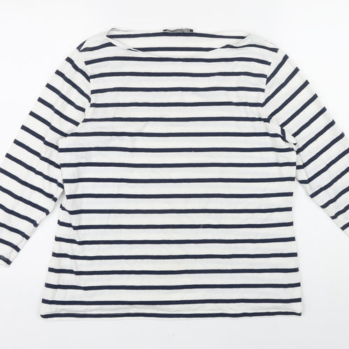 Marks and Spencer Womens Blue Striped Cotton Basic T-Shirt Size 18 Boat Neck