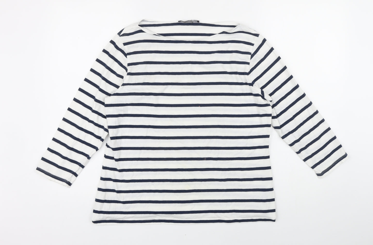 Marks and Spencer Womens Blue Striped Cotton Basic T-Shirt Size 18 Boat Neck