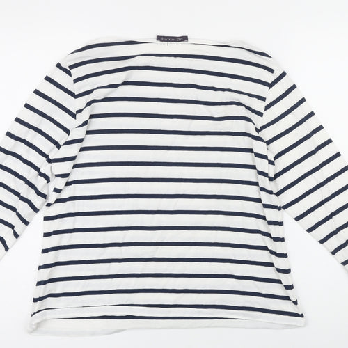 Marks and Spencer Womens Blue Striped Cotton Basic T-Shirt Size 18 Boat Neck