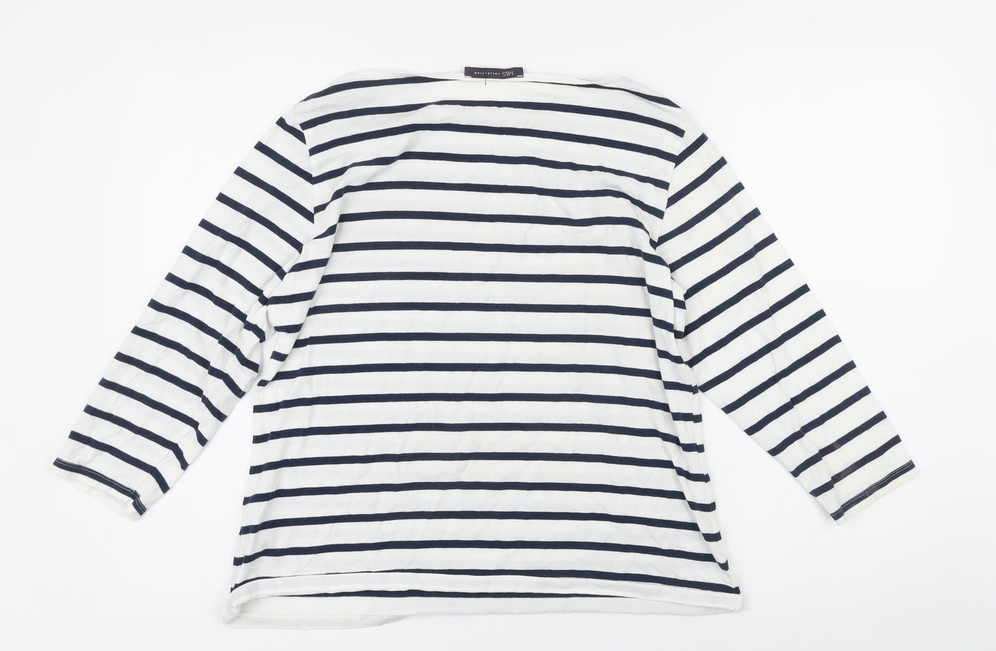 Marks and Spencer Womens Blue Striped Cotton Basic T-Shirt Size 18 Boat Neck