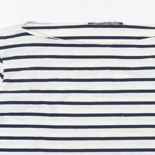 Marks and Spencer Womens Blue Striped Cotton Basic T-Shirt Size 18 Boat Neck