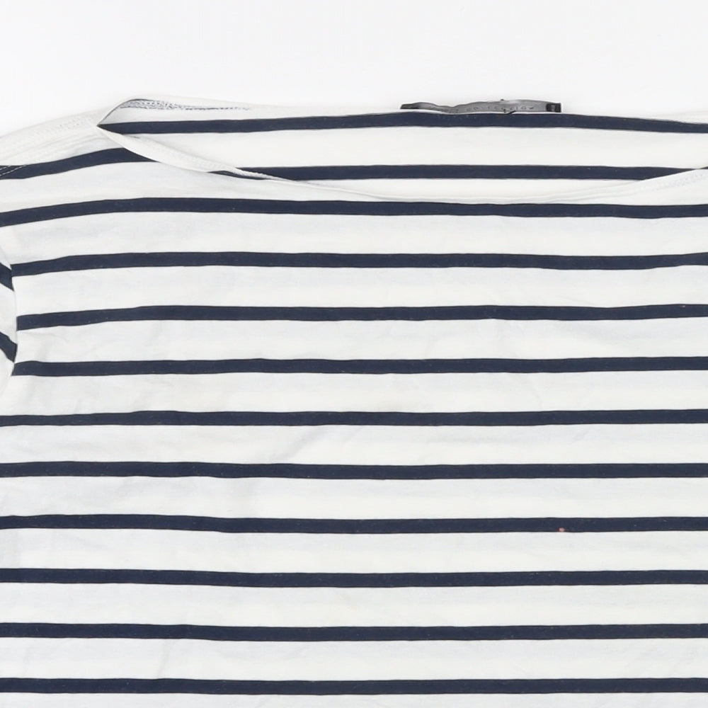 Marks and Spencer Womens Blue Striped Cotton Basic T-Shirt Size 18 Boat Neck