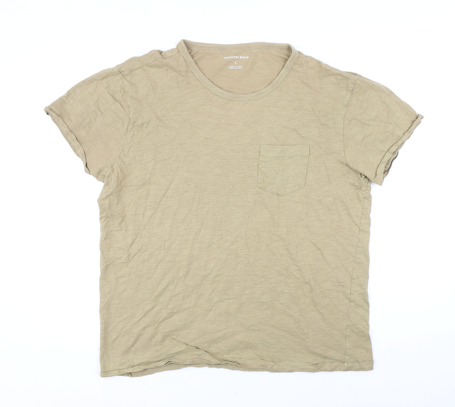 Country Road Womens Beige 100% Cotton Basic T-Shirt Size L Scoop Neck