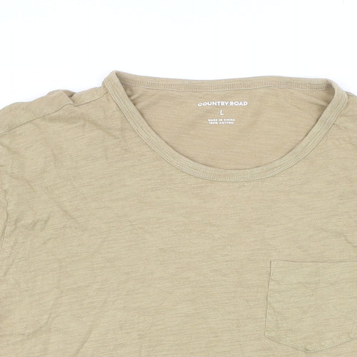 Country Road Womens Beige 100% Cotton Basic T-Shirt Size L Scoop Neck