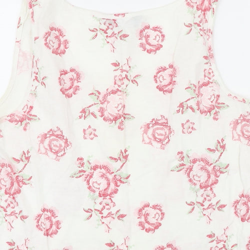 Dorothy Perkins Womens White Floral 100% Cotton Basic T-Shirt Size 14 Scoop Neck - Gemstone Print