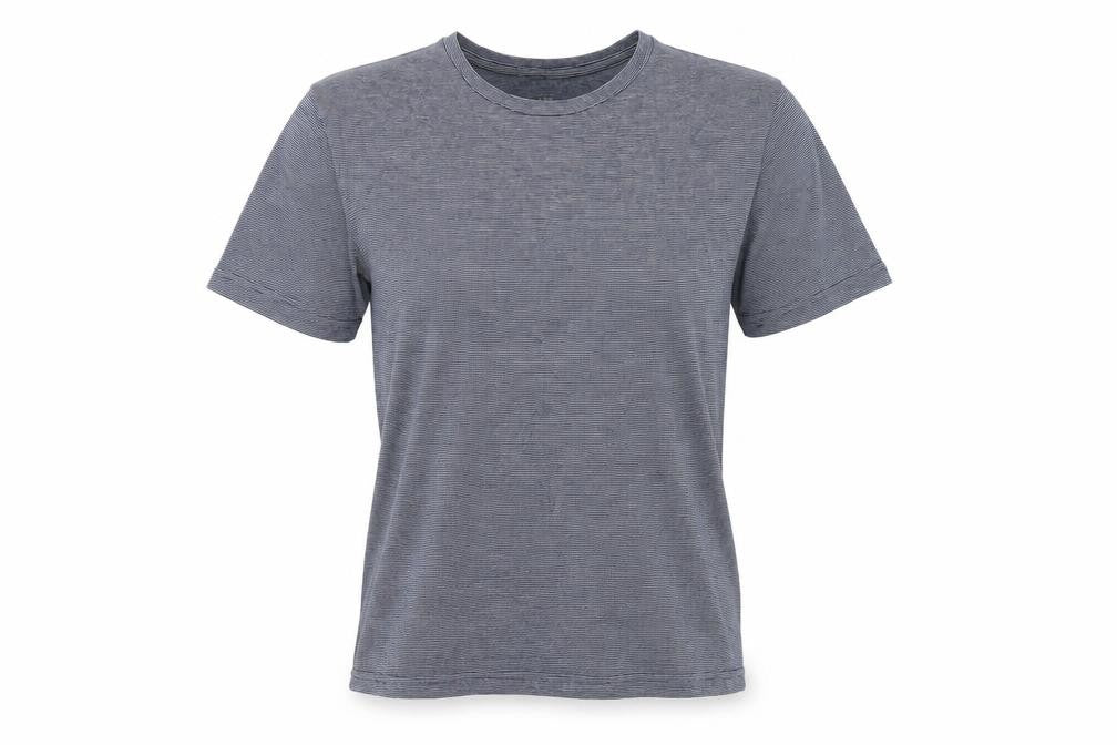 Marks and Spencer Womens Blue Striped Cotton Basic T-Shirt Size XS Round Neck