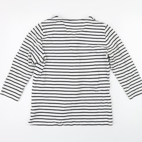 Marks and Spencer Womens Black Striped Viscose Basic T-Shirt Size 16 V-Neck