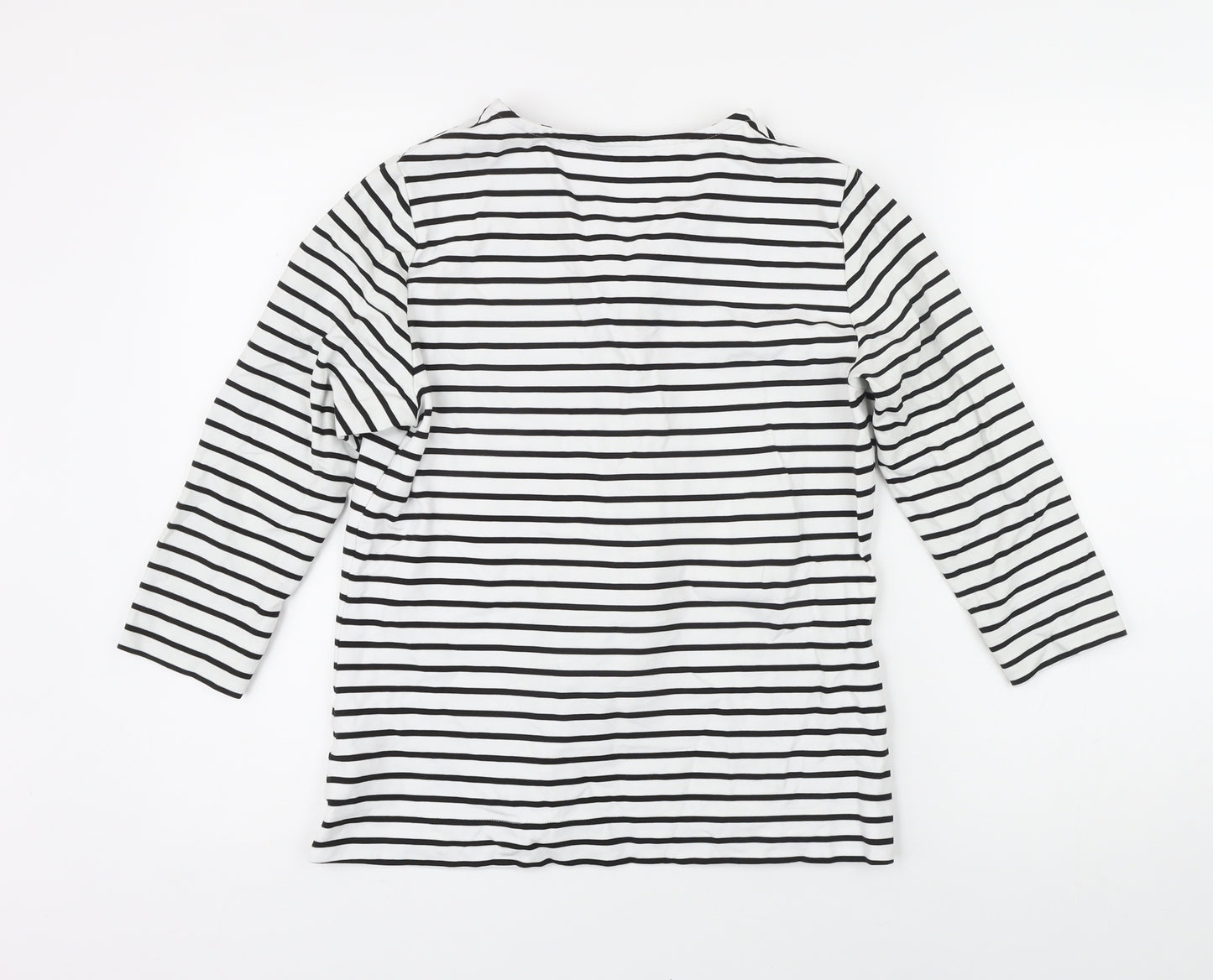 Marks and Spencer Womens Black Striped Viscose Basic T-Shirt Size 16 V-Neck