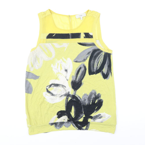 NEXT Womens Yellow Floral Viscose Basic T-Shirt Size 14 Scoop Neck